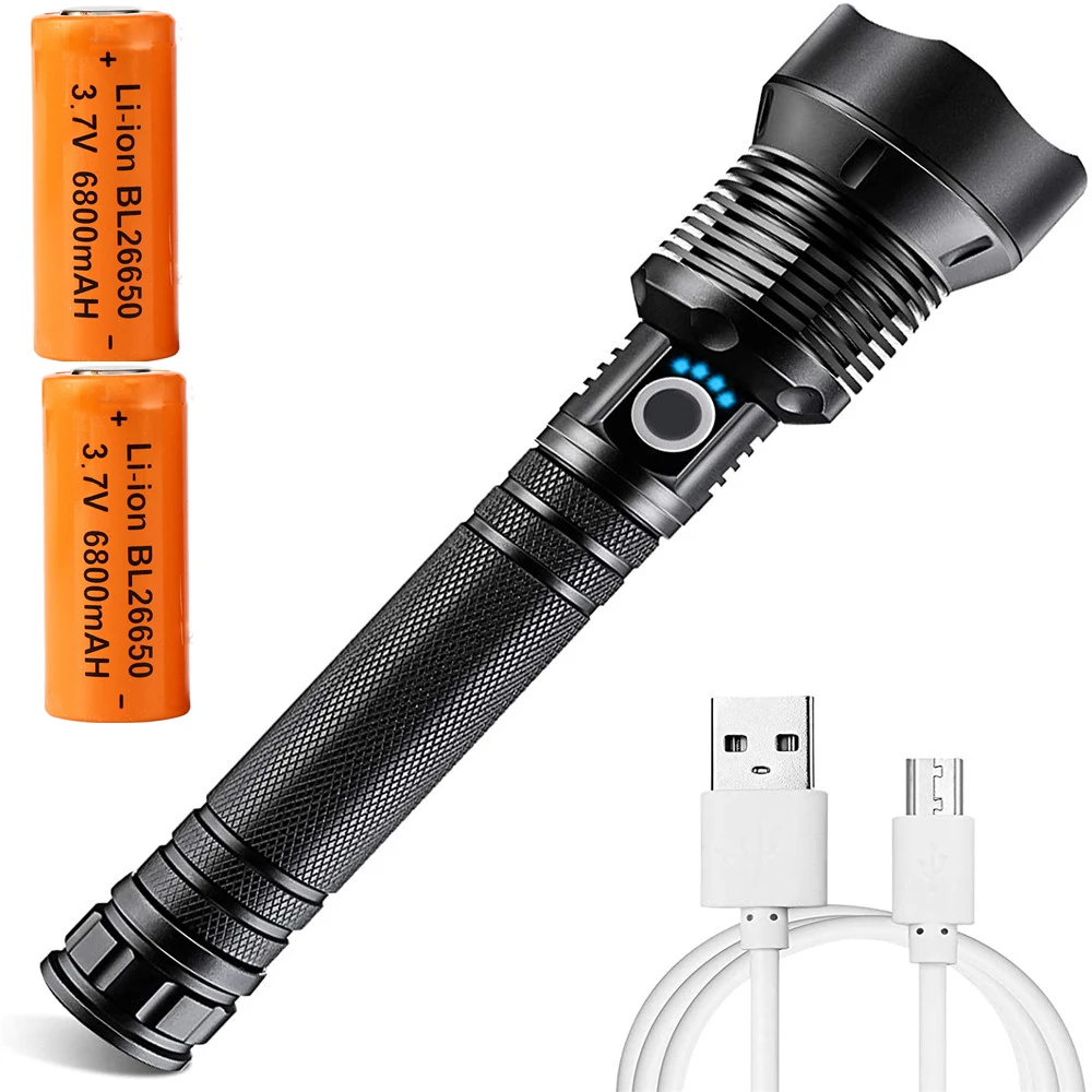 Lâmpada à Prova Lumens Lanterna Tática Xhp70.2 Ultra Poderosa Dwaterproof Água Recarregável Flash Luz 18650 ou 26650 Zoom Acampamento 90000 Led