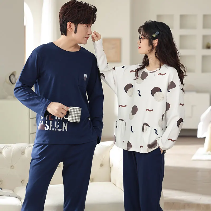 Новинка 2021 осенне-зимние хлопковые Пижамные комплекты для влюбленных стильная