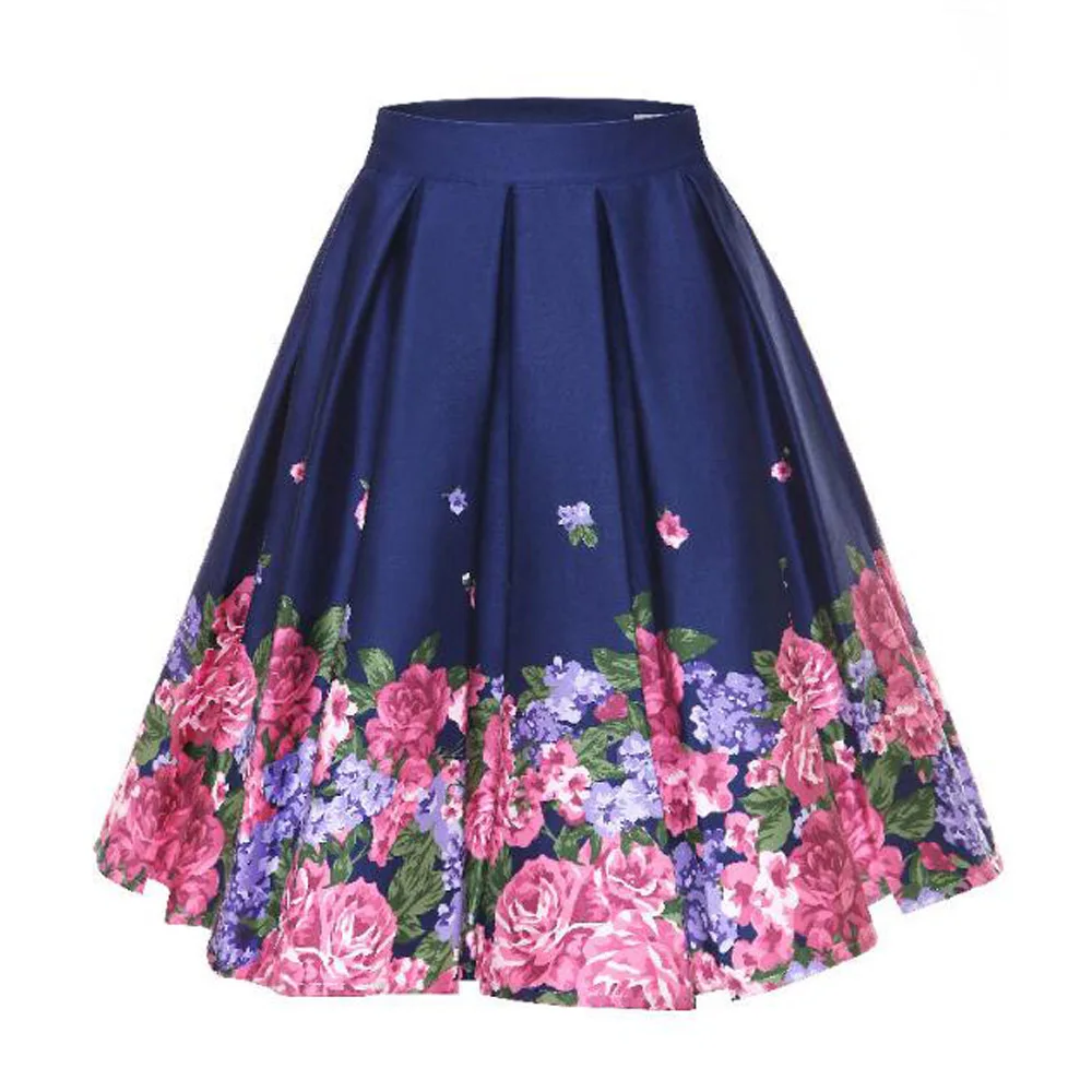 Женская винтажная юбка с высокой талией и цветочным принтом | одежда