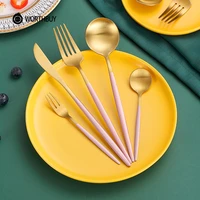 worthbuy 481624 pcs western gold cutlery set stainless steel tableware knife fork spoon dinner set kitchen dinnerware set