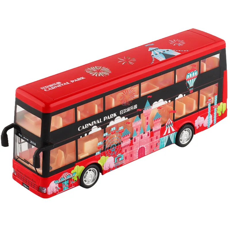 

Роскошная модель двухслойного автобуса из сплава в масштабе 1:50, детские игрушки с подсветкой и музыкой, подарки для детей