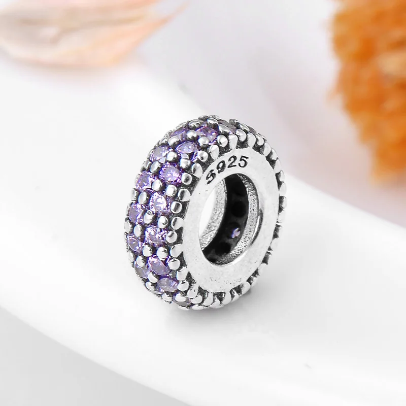 Аутентичные 925 пробы серебряные бусины фиолетовый CZ ручной работы Подвески