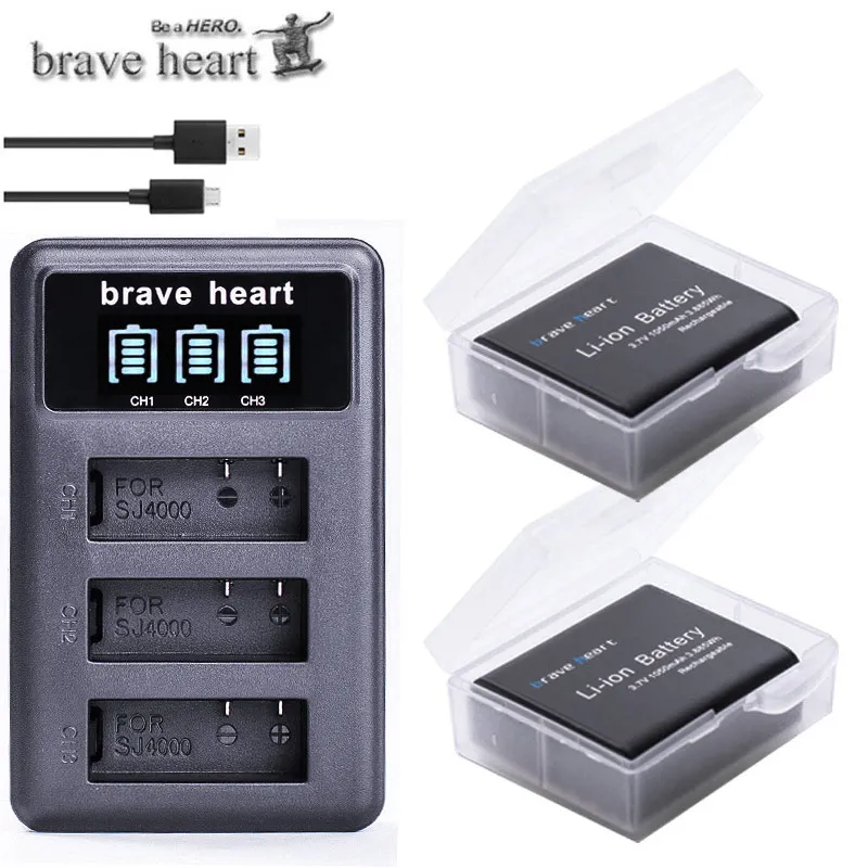 2battery and1charger 3,7 v 1050mAh батарея SJ4000 Батарея SJ5000 SJ6000, Wi-Fi+ ЖК-дисплей 3 лота usb зарядное устройство для спортивной экшн-камеры SJCAM sj 4000 5000 6000 7000 8000 sj9000 M10 - Цвет: 2battery and1charger