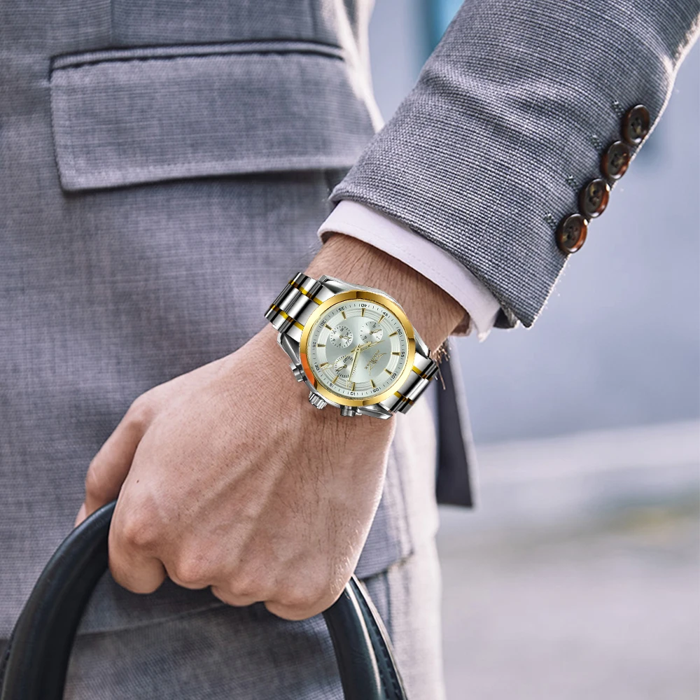 Мужские классические механические наручные часы JARAGAR ремешок из нержавеющей