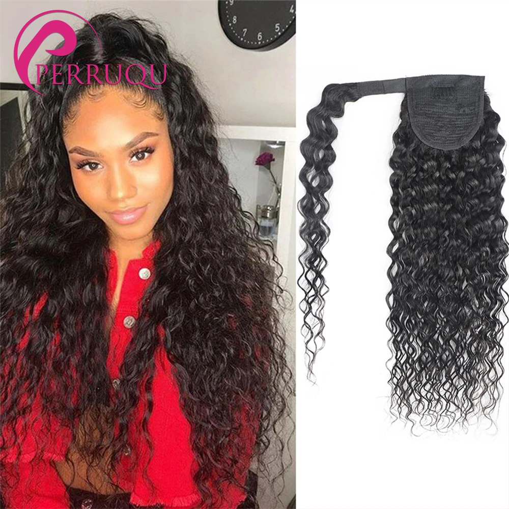 

Deep Wave Ponytail Human Hair Wrap Around Ponytail Extension Brazilian Remy Hair Ponytail Clip In Hair Extensions Natural Color
