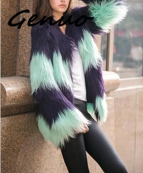 

Genuo 2019 New Fashion Women's Gradual Color Fur Coat Winter Thick Warm Faux Fur Coat Jacket Luxurious Parka