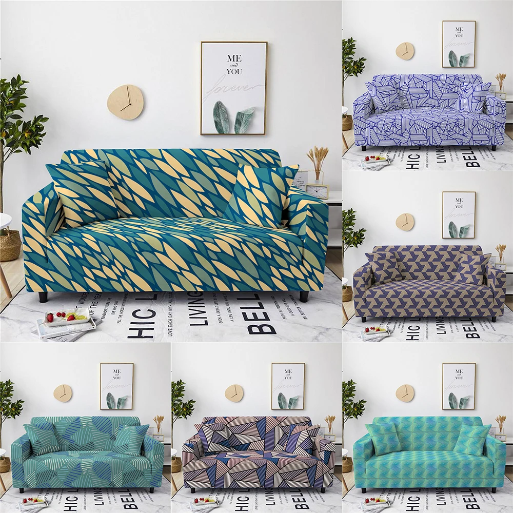 

1pcs Non-slip Spandex Sofa Cover 1/2/3/4 Seat Cover Slipcovers Green Cube Graphic Stretch Pet-proof Sofa Covers