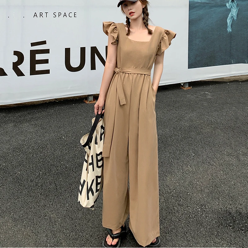 Женский комбинезон с оборками элегантный винтажный высокой талией и широкими