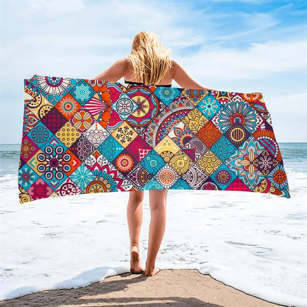 

Лидер продаж, стильное пляжное полотенце из микрофибры, богемный узор мандалы, многофункциональное высококачественное поглощающее плават...