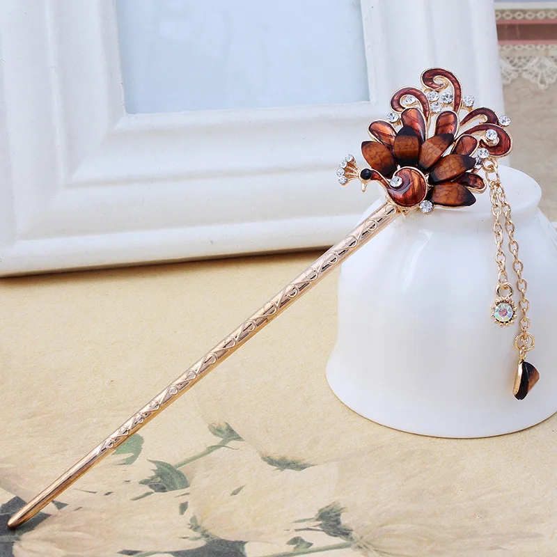 Винтажные хрустальные стразы павлин палочки для волос птица цветы шпилька