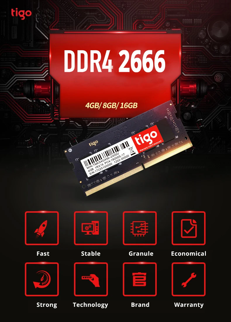 Tigo DDR4 оперативная память 8 ГБ 4 ГБ для ноутбука 2666 МГц память оперативная память ddr 4 SoDIMM пожизненная Гарантия
