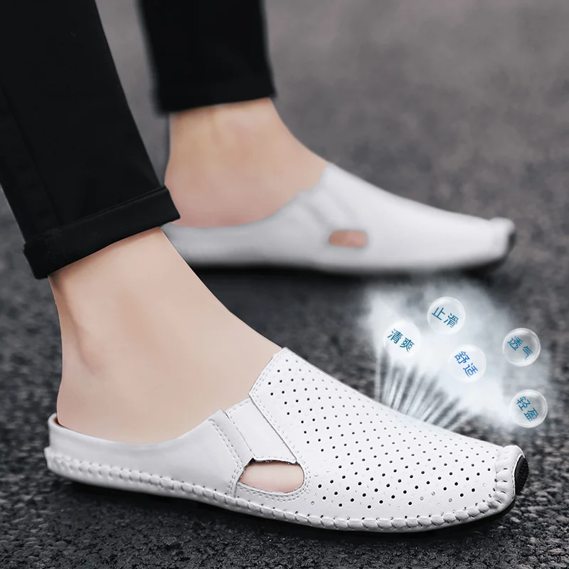 

Лоферы мужские из дышащей кожи, повседневная обувь для вождения, полуботинки из флока, плоская подошва, летние Тапочки