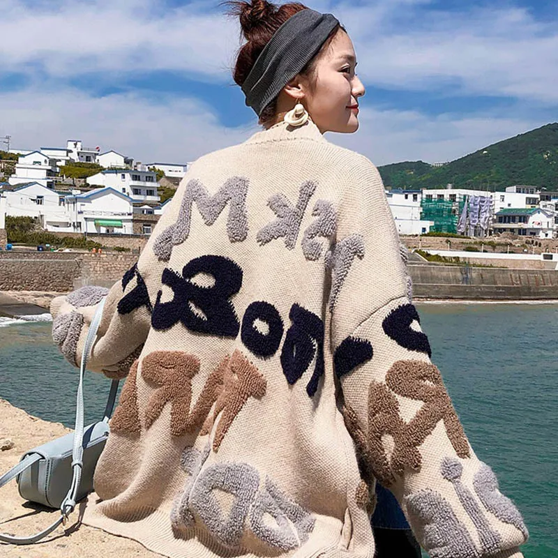 Кардиган женский вязаный с длинным рукавом элегантный Свободный теплый