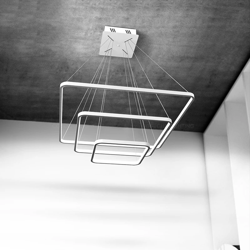Pаспродажа Квадратный светодиодный подвесной светильник, современный потолочный светильник с дистанционным управлением для фойе, гостиной, креативн...