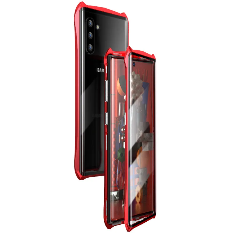 Магнитный чехол для samsung Galaxy Note10 Plus 5G, прозрачный металлический стеклянный магнит, защитный чехол для samsung note 10 360 - Цвет: Красный