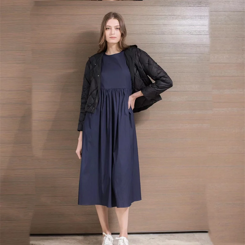 

Женские платья 2021, однотонные плиссированные платья с круглым вырезом и коротким рукавом, без складок