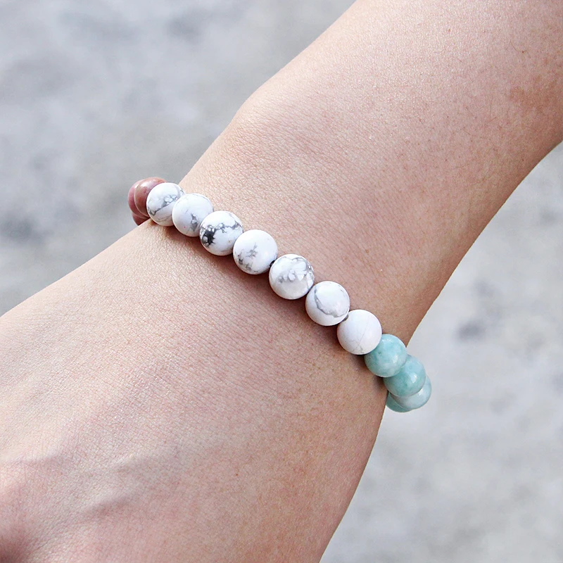 Шарм браслет из натурального камня бусины 8 мм белый мужской ISES Femme Sunstone