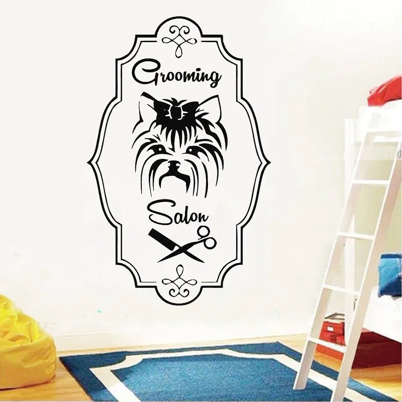 

Grooming Salon Wall Decal Dog Comb Scissors Frame wall Vinyl Sticker Pet Shop window Decor JH137