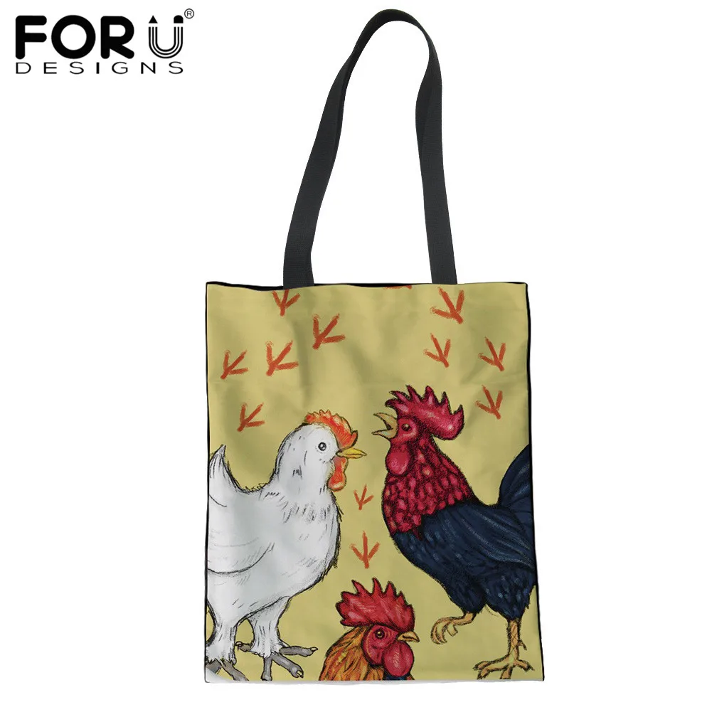 

Милая холщовая женская сумка-тоут FORUDESIGNS с 3d-рисунком петуха, многоразовая женская сумка для покупок, большая Экологически чистая сумка из н...