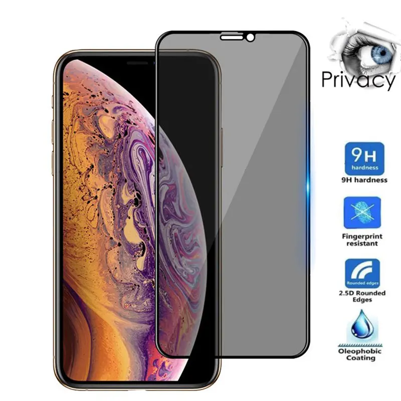 Антишпионское стекло для iPhone X, XS, XSMax, XR, закаленное стекло 5D, полное покрытие, Защита экрана для iPhone 7, 7 Plus, 6, 6S Plus, пленка