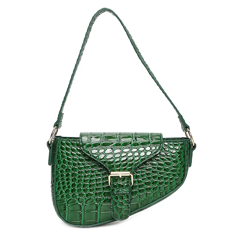 

2021Women Bag Saddle European and American Fashion Brand Trend Crocodile Pattern Green Underarm One Shoulder Diagonal Pu Handbag