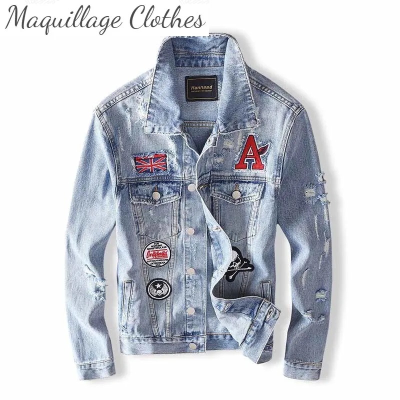 

Мужская модная рваная джинсовая куртка, лоскутные джинсы, пальто для мужчин, уличная одежда, топ lothing