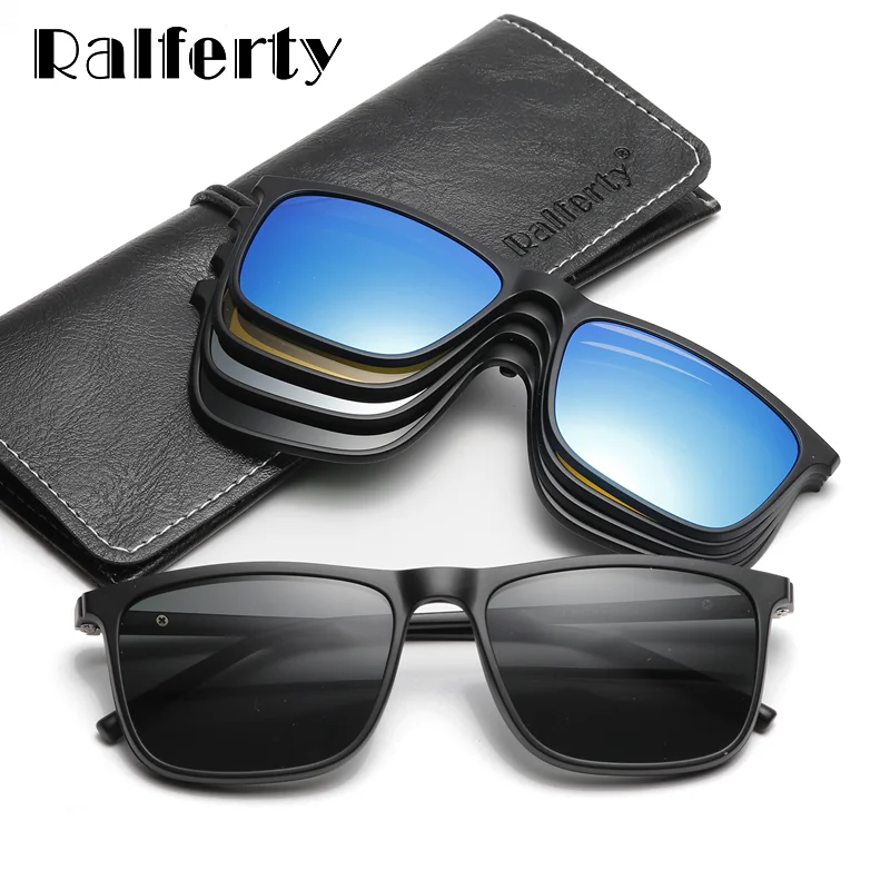 Ralferty magnético gafas de sol hombres 5 en 1 polarizadas Clip en gafas de mujeres cuadrado gafas de sol de la luz Ultra-gafas de visión nocturna a8804