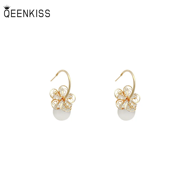 

QEENKISS EG776 Fine Jewelry Wholesale Woman Birthday Wedding Gift Opal Flower AAA Zircon 925 Sterling Silver Needle Stud Earring