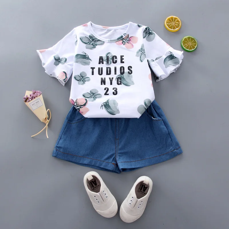 Комплекты одежды для маленьких девочек летняя футболка с короткими рукавами и