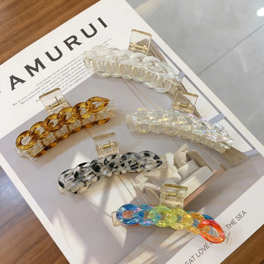 

Fashion Korean Gift Chain Transparent Rainbow Color Plastic Hair Claw Hair Accessories Crab Clip Ponytail Holder