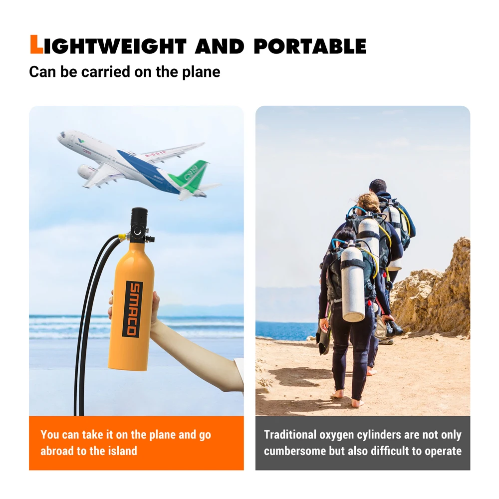 Мини-цилиндр Smaco 1 л для подводного плавания комплект из кислородного бака
