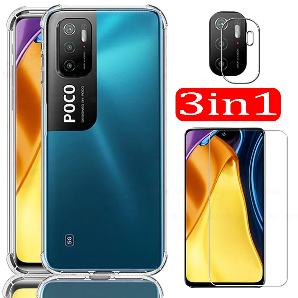 transparent silicone shockproof cases for poco m3 pro 5g phone tempered glass little m3 pro camera nfc protection film covers free global shipping