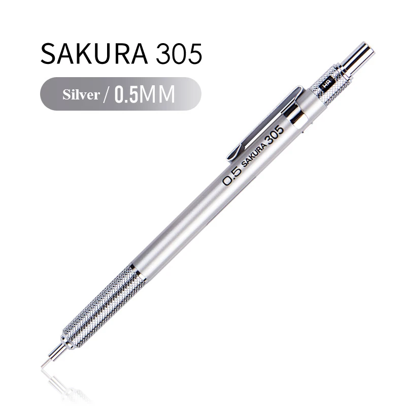 0.5mm Silver Сакура металлическая оболочка записывающая Автоматическая Механическая карандаш 0,3/0,5 мм графита разработка школьные офисные принадлежности художественные канцелярские принадлежности XS-30 - Цвет: 0.5mm Silver