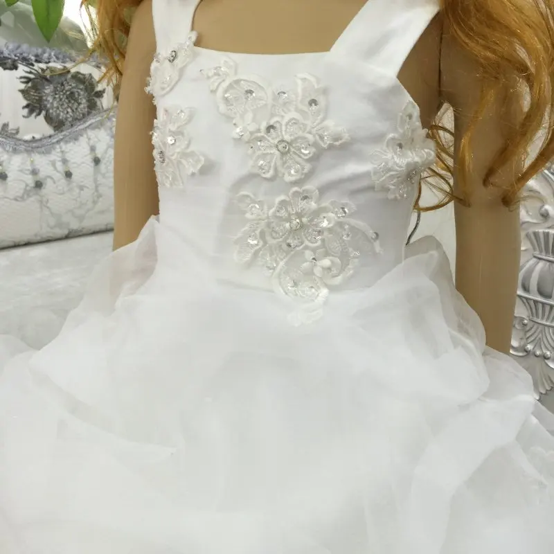 Popular White First Communion Dress With Bustle Lace Appliques Ivory Flower Girl Dresses Christening Kids Ball Gowns For Girls |