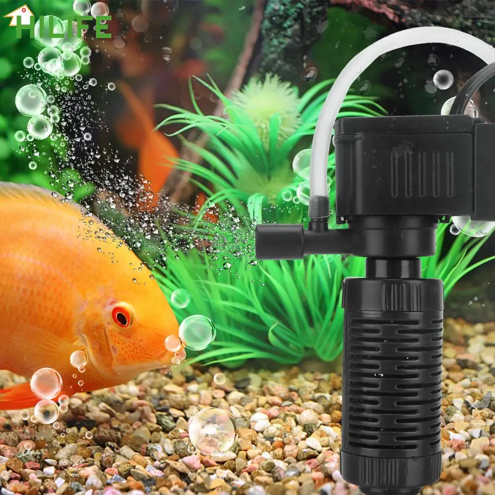 Aquarium Fish Tank Filter Pump 3 in 1 Sponge Filtering Water Flow Air Increase Submersible Filtration Purifier