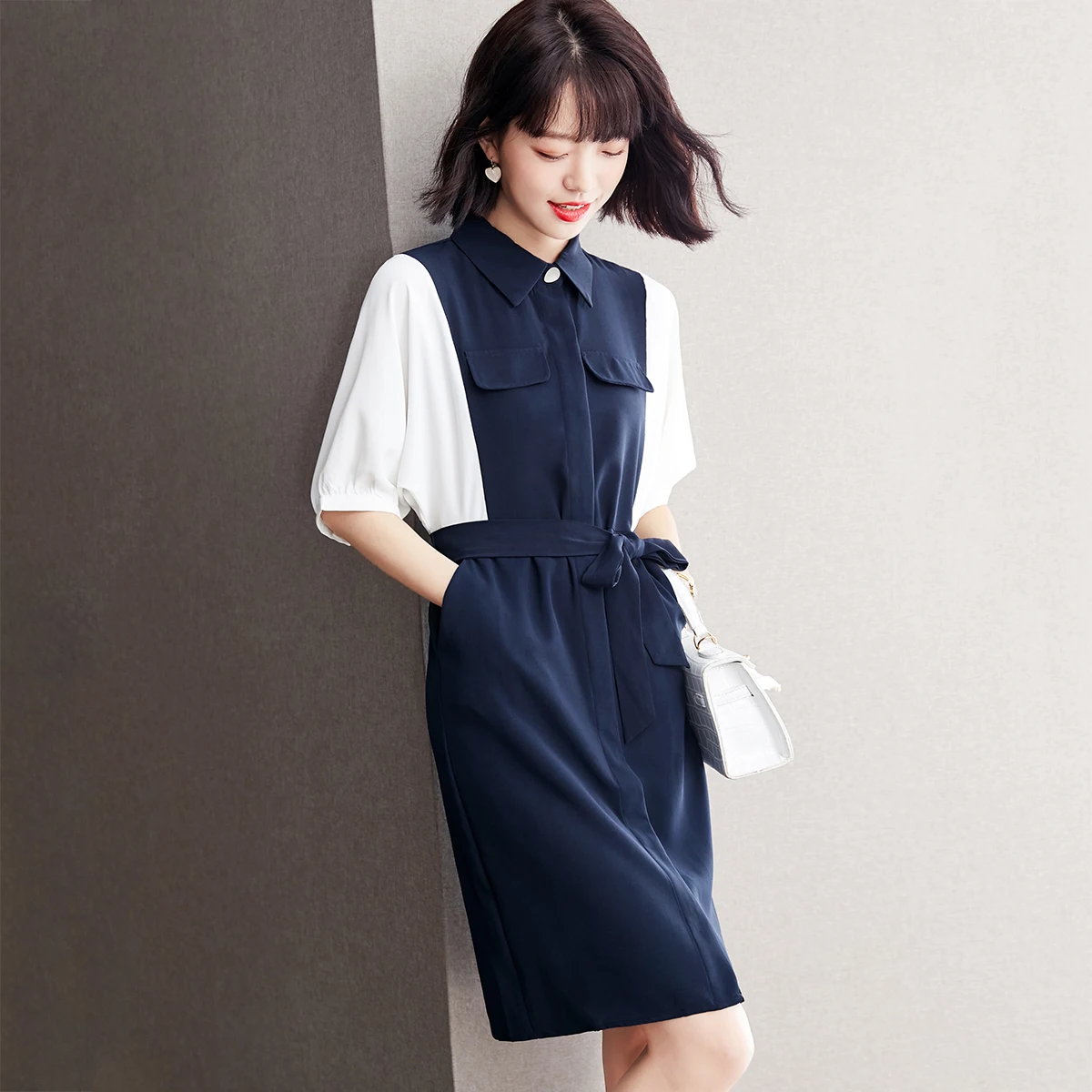 

Women'S 2021 Summer New Patchwork Chiffon Dress Elegant Batwing Sleeve Dress