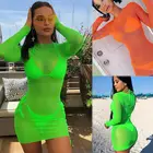 Накидка женская сетчатая прозрачная, пикантная Пляжная накидка, Топ с длинным рукавом, накидка в бикини, кафтан, короткое платье, женский купальник