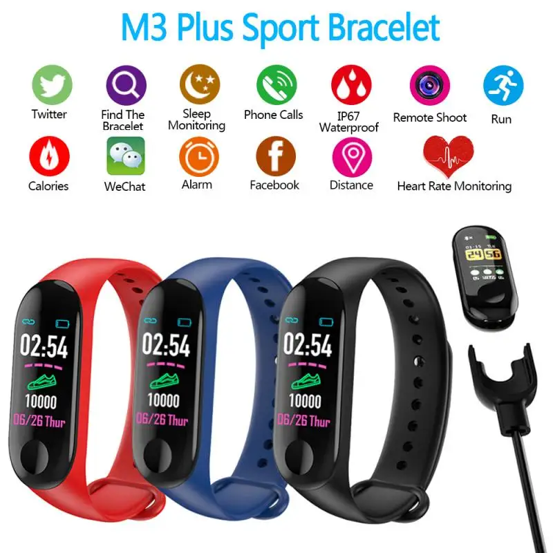 Smart Bluetooth Running Pedometer M3 Fitness Watch Plus Blood Pressure Monitor Heart Rate Tracker Bracelet Step Counter | Спорт и