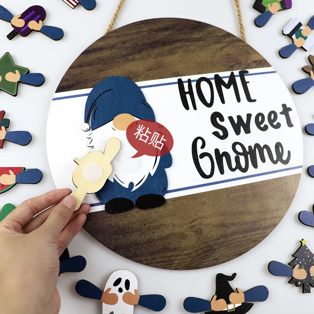 

Знак приветствия, украшение входной двери, круглая деревянная подвеска, сменные дверные знаки, детали, милая гнома, деревянная Милая дверна...