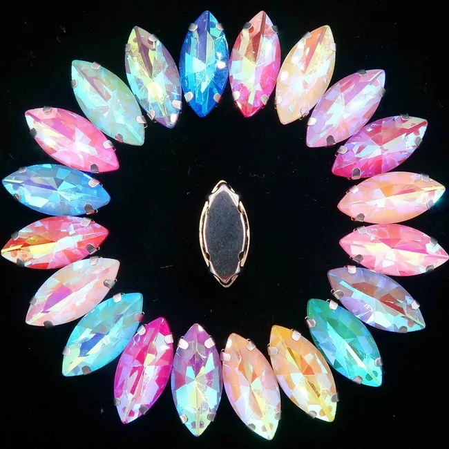 A47 AB colors mix Желе конфеты AB цвета стекло кристалл серебро коготь настройки 7*15 мм Navette Маркиза Форма пришить Стразы Бисер свадебное платье diy - Цвет: A47 AB colors mix