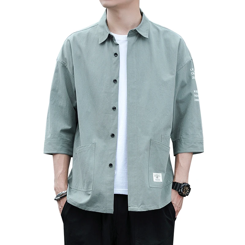 

2021 Summer New Men Shirt Fashion Solid Printing Male Casual Short Sleeve Shirt Large Size Brand Men's Clothing