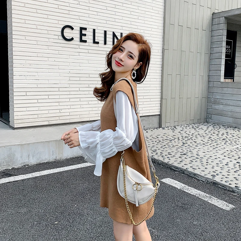 Женский офисный костюм-двойка осенняя рубашка с длинными расклешенными рукавами