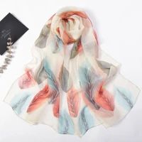 new fashion chiffon scarves women leaves printing long soft wrap scarf silk shawl beach kerchief georgette female foulard