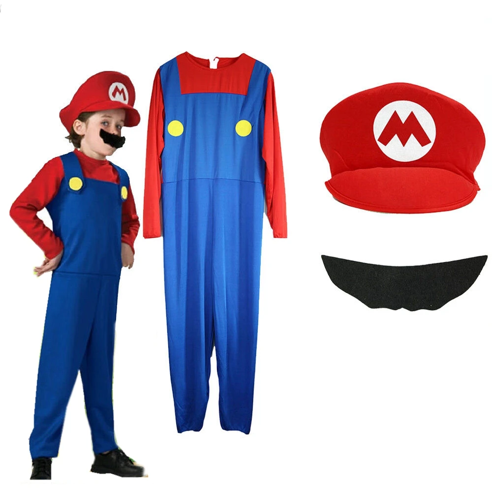 Carnival Super Bros Luigi Brother Cosplay Costume Children Family Funny Luigi Plumber Purim Adult Kid Party Fancy Dress