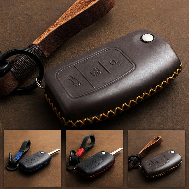

For Ford Fiesta Focus Mondeo Falcon C-Max Eco Sport Genuine Leather Car Key Cover Case Bag Keychain