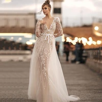 eightree champagne wedding dresses v neck backless bridal dress appliques floor length mermaid princess wedding gowns plus size