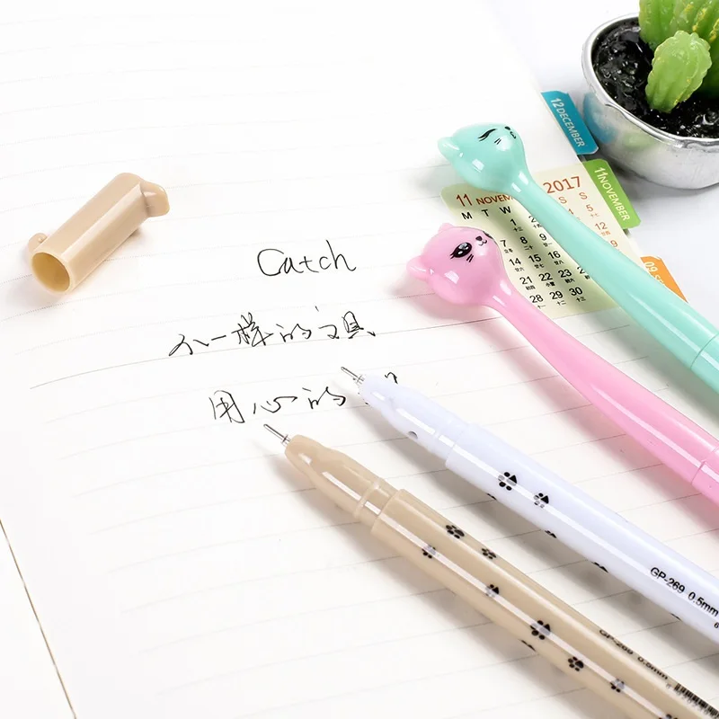 

4pcs Cute Cat Gel Pen Ballpoint 0.5mm Black Color Ink Roller Ball Pen for Writing Signature Office Supplies School Student F066
