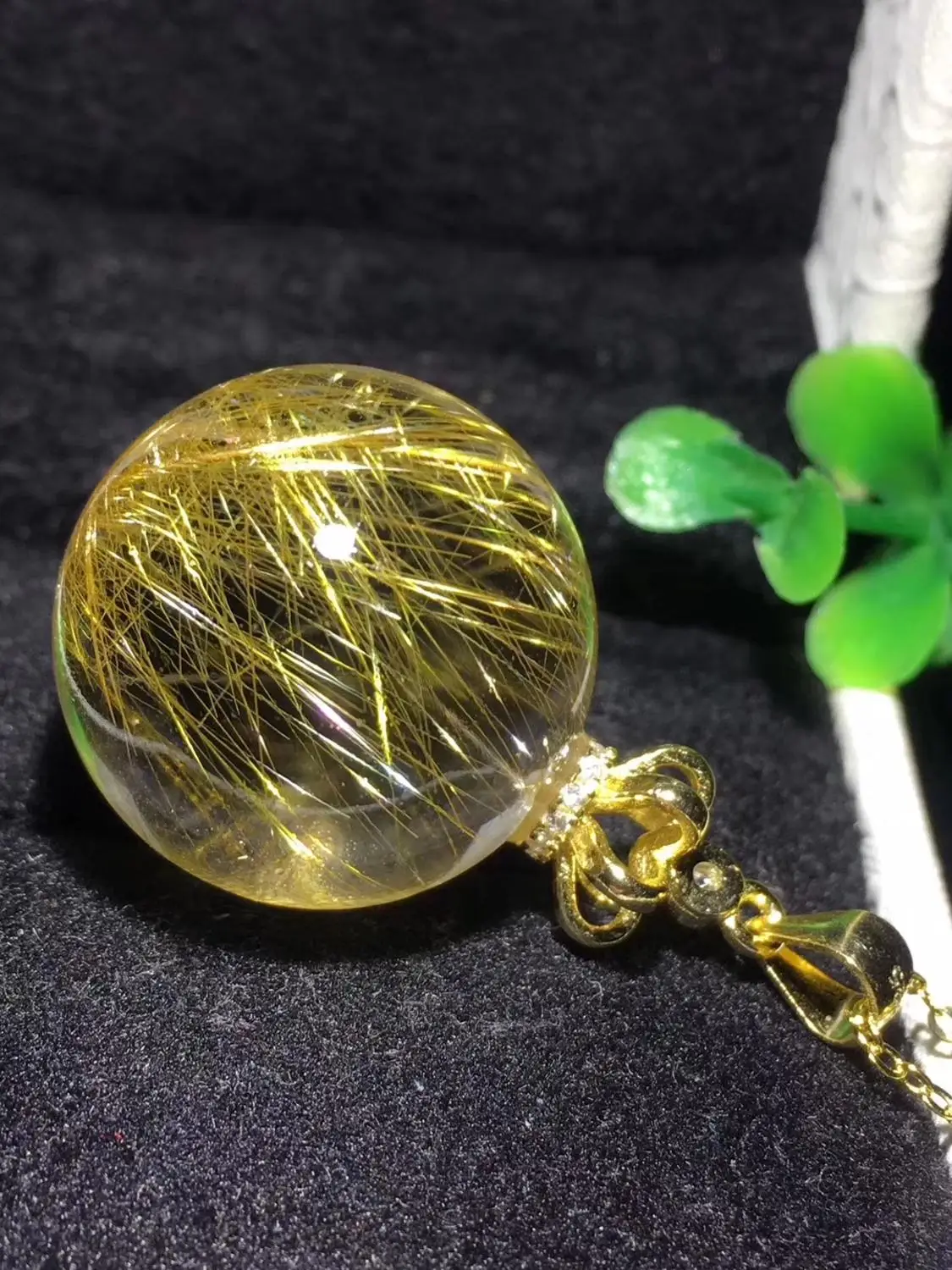 Натуральный Золотой рутилированный кварц ожерелье кулон 20 мм круглый Shpere