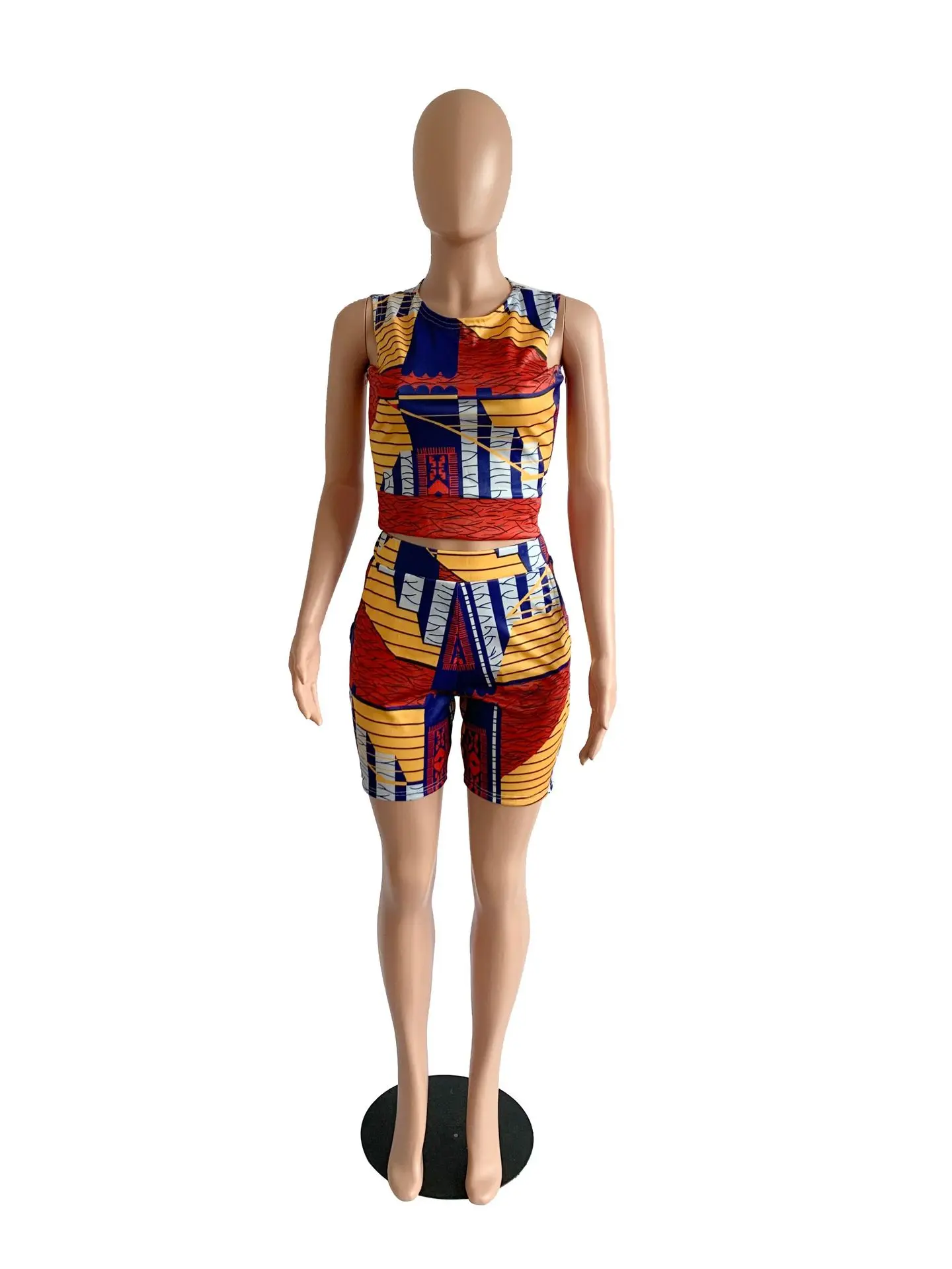 Одежда в африканском стиле Летняя Повседневная Женский комплект 2 шт. без рукавов