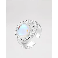 new fashion luxury geometric round opal irregular lava texture metal opening adjustable ring for women bride party accessories